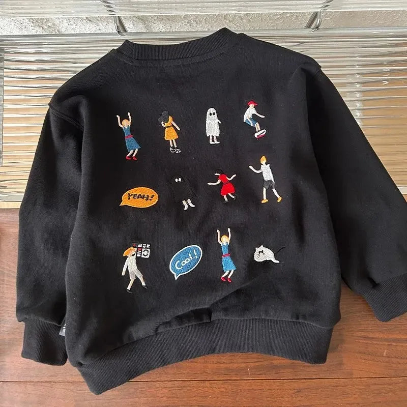 Spring Autumn Children Boys Sweatshirt Korean Pure Cotton Cartoon 1-6Y Boys Tops Loose Fleece Warm  Infant Baby Boys Undershirts