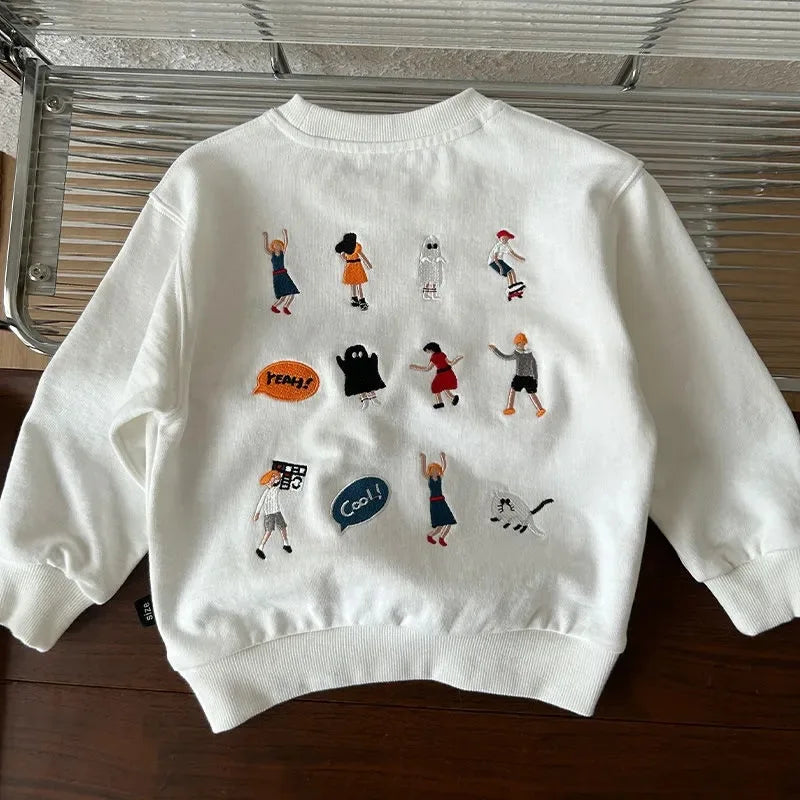 Spring Autumn Children Boys Sweatshirt Korean Pure Cotton Cartoon 1-6Y Boys Tops Loose Fleece Warm  Infant Baby Boys Undershirts
