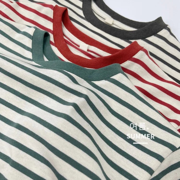 Summer Boy Girl Children Thin Sports Casual T-shirt Baby Striped Short Sleeves Tops Kid Cotton Fashion Loose Tees Infant Tshirt