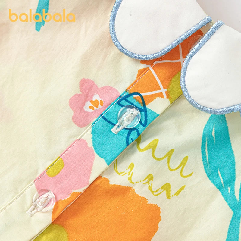 Balabala Dress Girls Dress Baby Children Wear 2024 Summer New Style Children Sleeveless Dress Fresh Floral Print