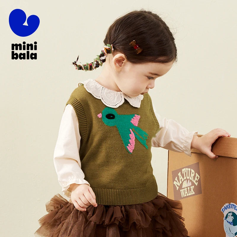 Mini Bala Knitted Vest for Boys and Girls Children Cute 2024 Autumn New Product Sweate