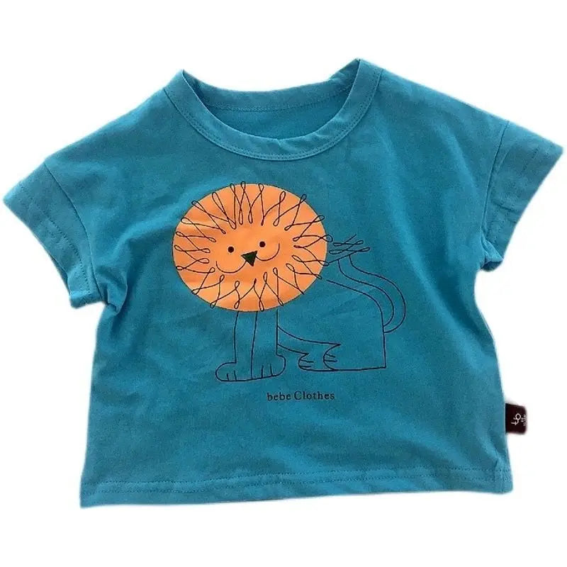 2025 Korean Summer Infant Babys Boys T-shirts Retro Cartoon Toddler Kid Boy Short Sleeve Tees Casual Round Collar Little Boy Top