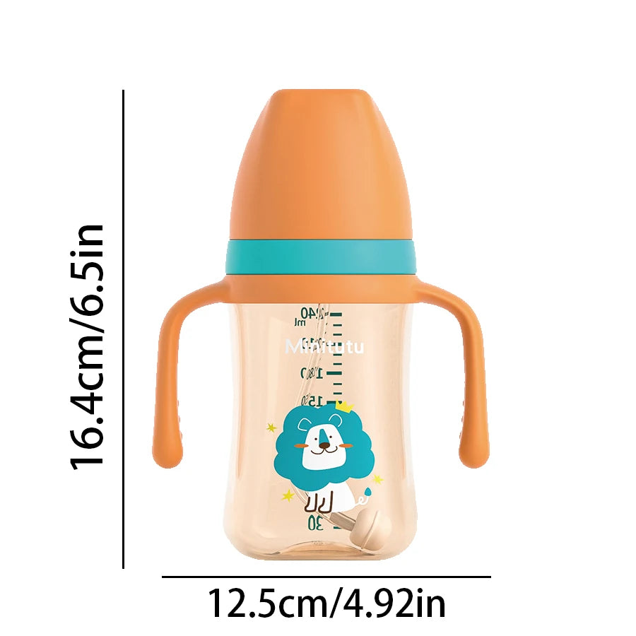 240 ml cup with handle Innovative square water bottle PP material soft liquid silicone straw for babies 6 months and up