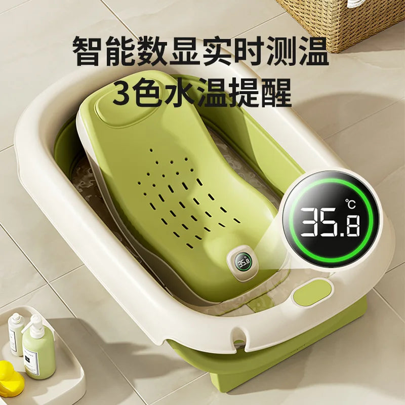 Real-Time Temperature Silicone Baby Take A Bath Bathtub Non-Slip Foot Bath Bucket Folding Bathroom with Temperature Sensing