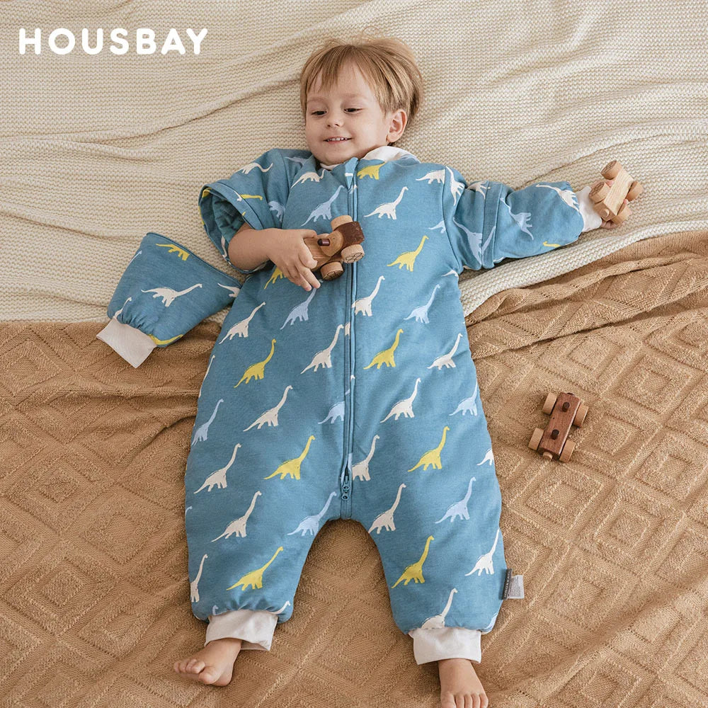 Baby Sleeping Bag Removable Sleeves Winter Warm Kids Sleepwear Baby Pajamas 3-Ways Zipper 100% Cotton Baby Sleepsack 2.5Tog