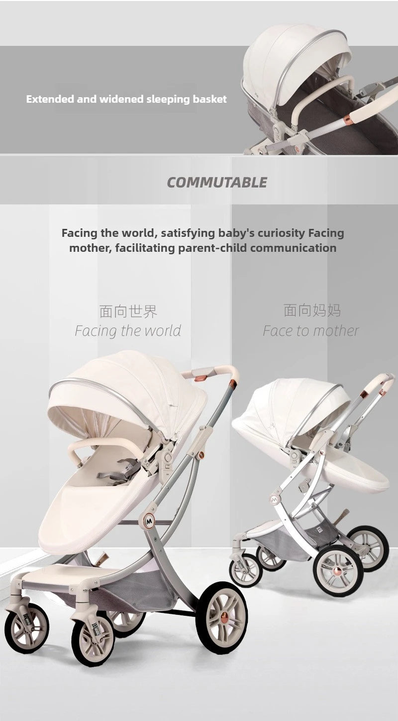 New Egg-shell 3-in-1 Baby Stroller Foldable High-view Baby Stroller with Car Seat Sitting and Lying Baby Stroller Two-way