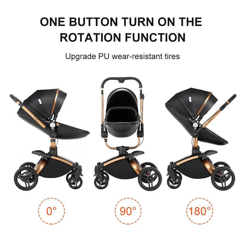 360° Rotating Baby Stroller with Premium PU Seat, Lightweight 3-in-1 Travel System One-Hand Fold & Adjustable Canopy for Newborn