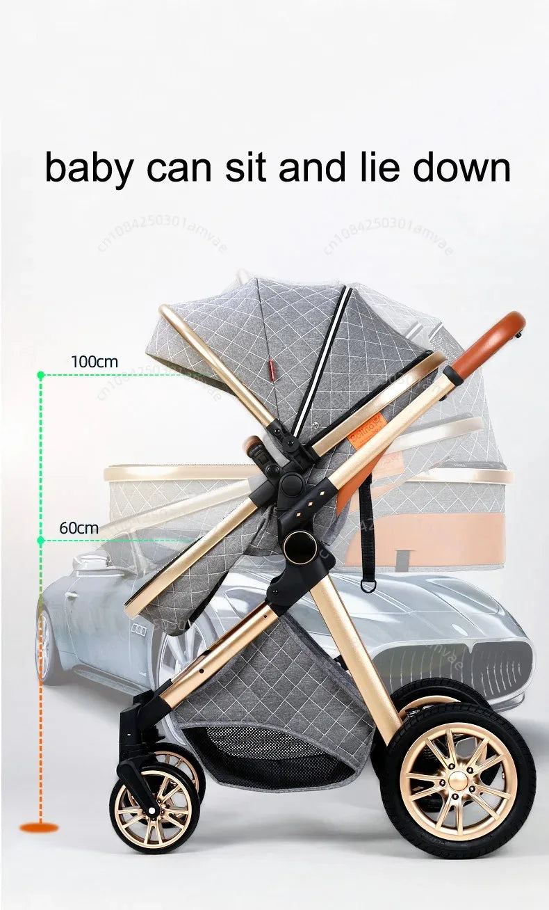 3-in-1high landscape baby stroller+safety basket for sitting and lying,lightweight folding,two-way shock-absorbing,0-3 years old