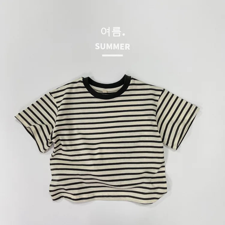 Summer Boy Girl Children Thin Sports Casual T-shirt Baby Striped Short Sleeves Tops Kid Cotton Fashion Loose Tees Infant Tshirt