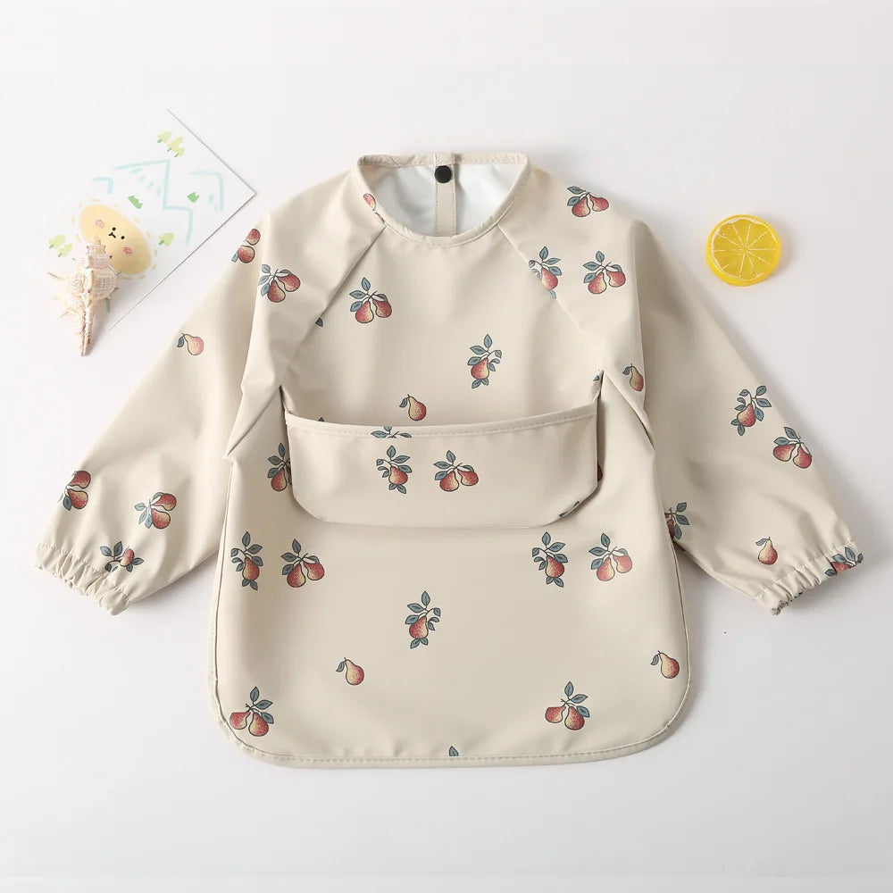 Easy Wear Long Sleeved Bib Baby Toddler Soft PU Bibs Painting Waterproof Meals Protection Washable Easy Clean Smock for Children