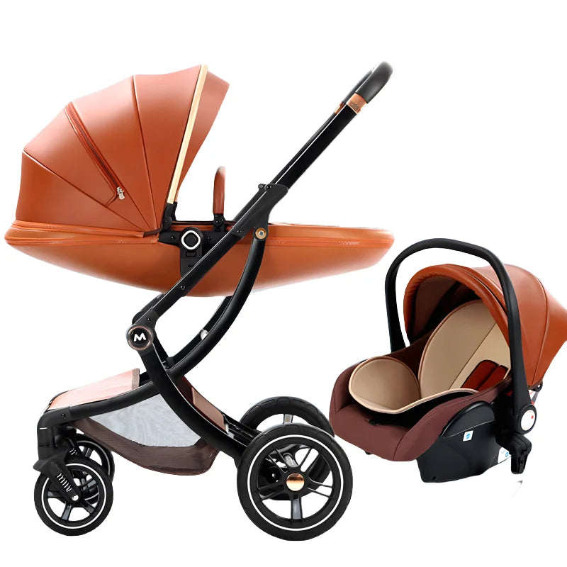 New Egg-shell 3-in-1 Baby Stroller Foldable High-view Baby Stroller with Car Seat Sitting and Lying Baby Stroller Two-way