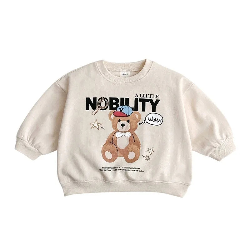 2025 Autumn New Children Long Sleeve Sweatshirt Cartoon Print Boys Girls Cotton Casual Pullover Baby Loose Tops Kids Clothes