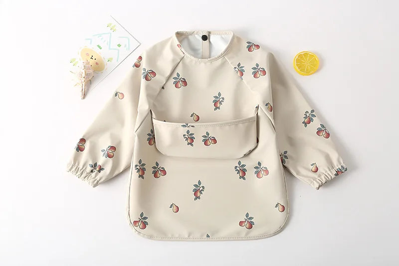 Easy Wear Long Sleeved Bib Baby Toddler Soft PU Bibs Painting Waterproof Meals Protection Washable Easy Clean Smock for Children