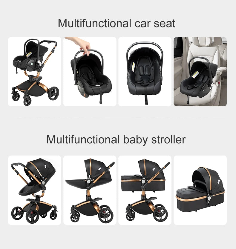 360° Rotating Baby Stroller with Premium PU Seat, Lightweight 3-in-1 Travel System One-Hand Fold & Adjustable Canopy for Newborn