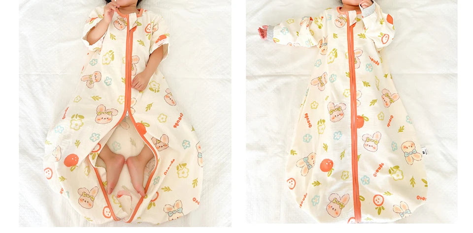 Baby Sleeping Bag Removable Sleeves Thin Breathable Gauze Cotton 3-Ways Zipper Design For Children'S Sleeping Bags 0-24 Months