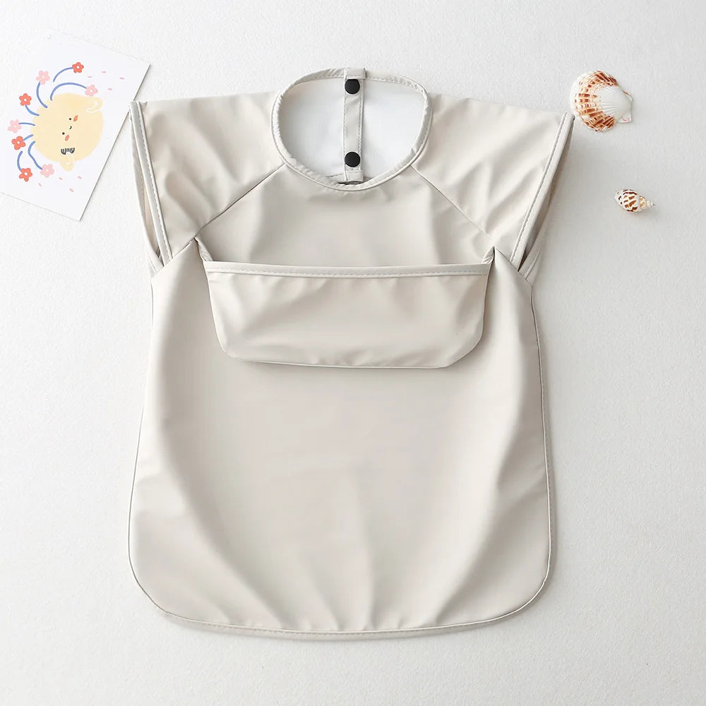 Baby Bibs Kids Toddler Long Sleeve Scarf Pu Waterproof Art Smock Cute Fox Boys Girls Apron Pocket Design Infant Feeding Clothes