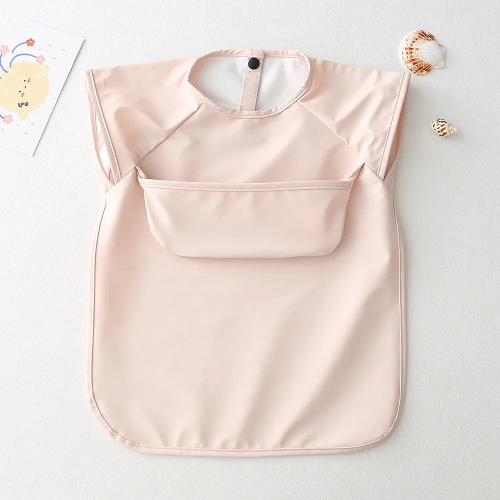 Baby Bibs Kids Toddler Long Sleeve Scarf Pu Waterproof Art Smock Cute Fox Boys Girls Apron Pocket Design Infant Feeding Clothes
