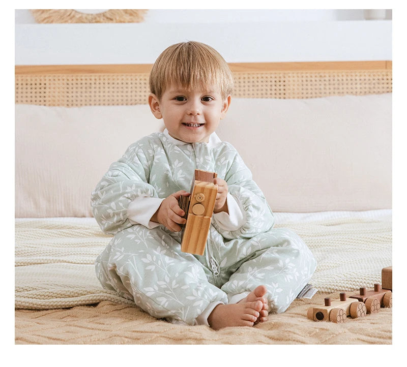Baby Sleeping Bag Removable Sleeves Winter Warm Kids Sleepwear Baby Pajamas 3-Ways Zipper 100% Cotton Baby Sleepsack 2.5Tog
