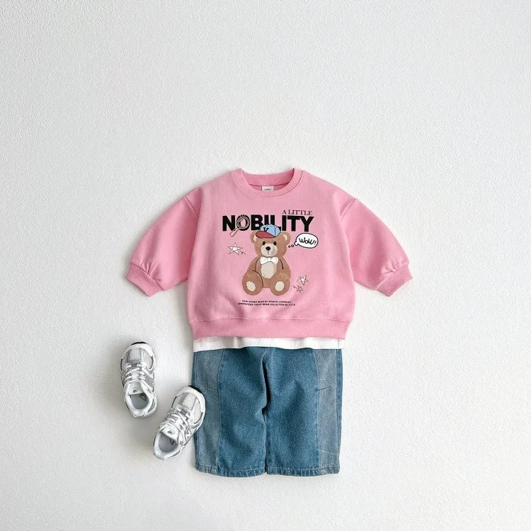 2025 Autumn New Children Long Sleeve Sweatshirt Cartoon Print Boys Girls Cotton Casual Pullover Baby Loose Tops Kids Clothes