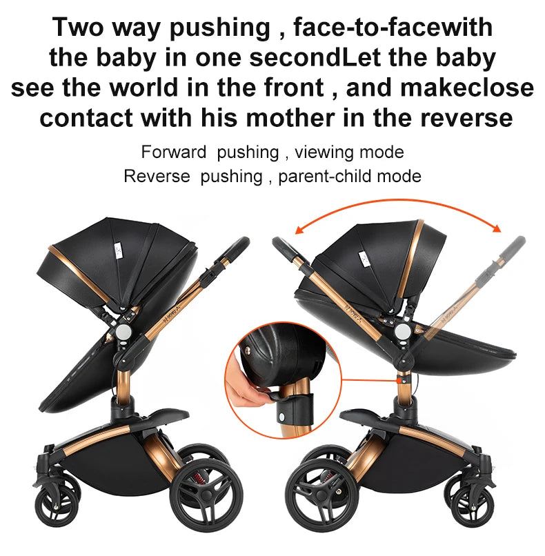 360° Rotating Baby Stroller with Premium PU Seat, Lightweight 3-in-1 Travel System One-Hand Fold & Adjustable Canopy for Newborn