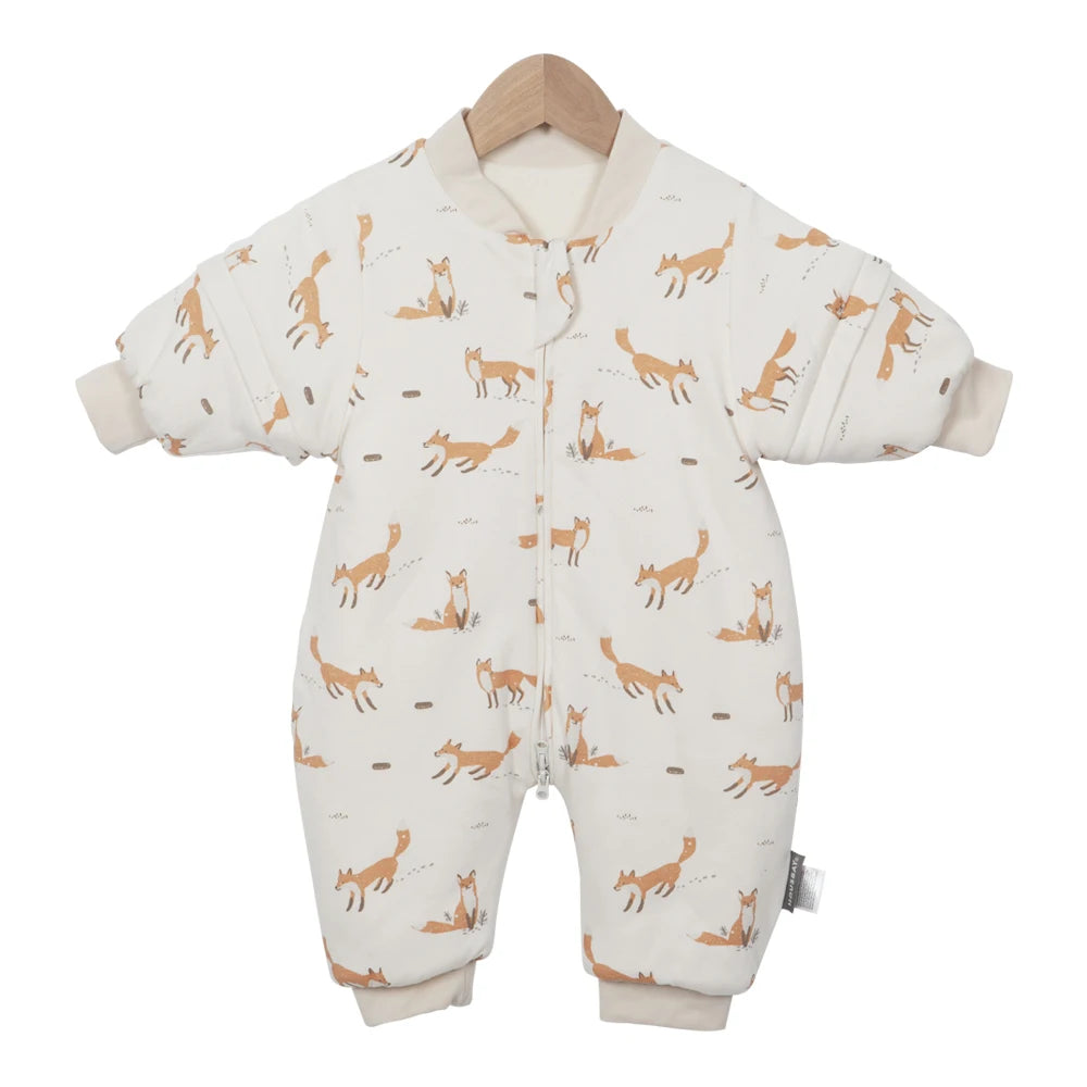 Baby Sleeping Bag Removable Sleeves Winter Warm Kids Sleepwear Baby Pajamas 3-Ways Zipper 100% Cotton Baby Sleepsack 2.5Tog