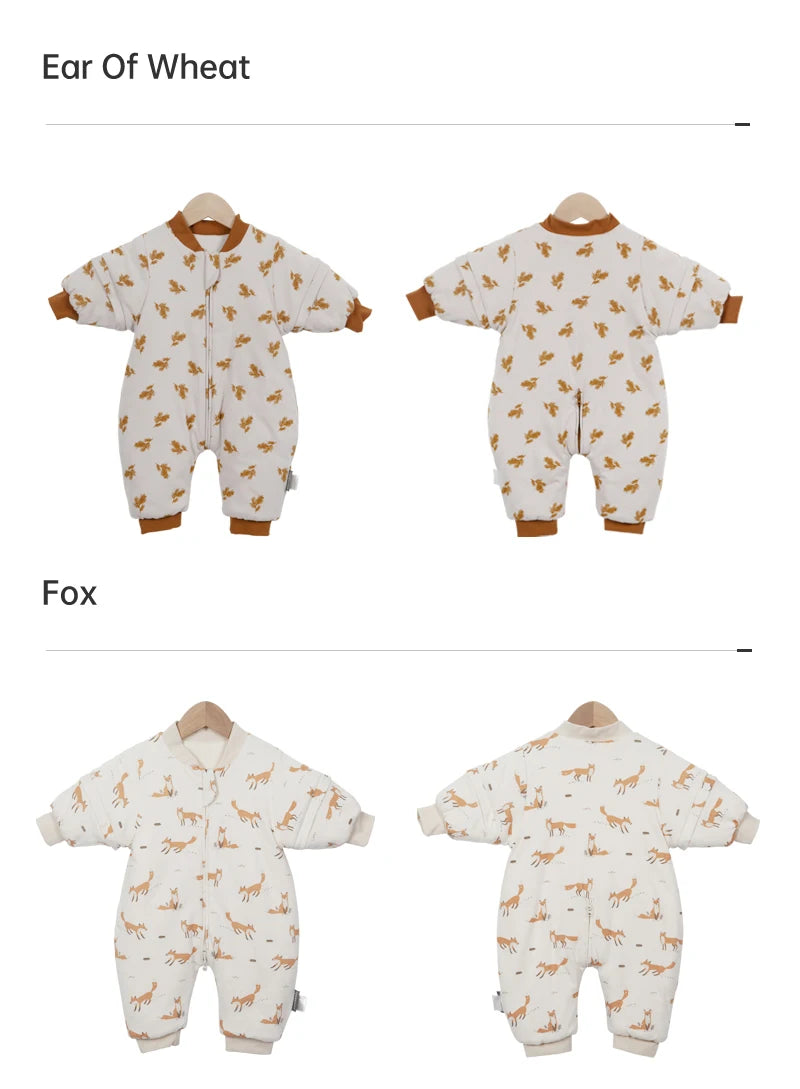 Baby Sleeping Bag Removable Sleeves Winter Warm Kids Sleepwear Baby Pajamas 3-Ways Zipper 100% Cotton Baby Sleepsack 2.5Tog