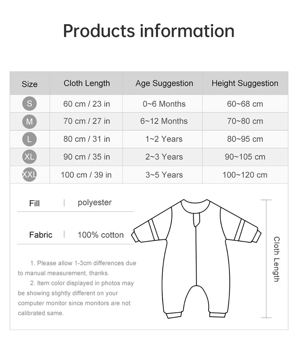 Baby Sleeping Bag Removable Sleeves Winter Warm Kids Sleepwear Baby Pajamas 3-Ways Zipper 100% Cotton Baby Sleepsack 2.5Tog