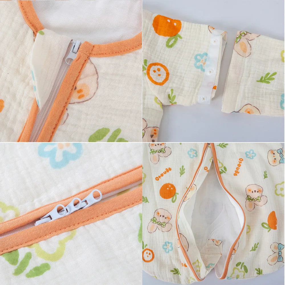 Baby Sleeping Bag Removable Sleeves Thin Breathable Gauze Cotton 3-Ways Zipper Design For Children'S Sleeping Bags 0-24 Months
