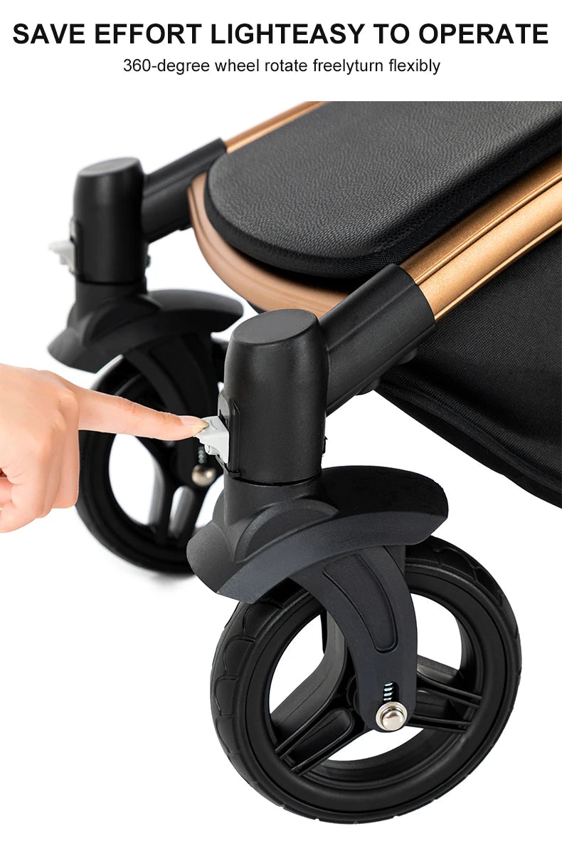 360° Rotating Baby Stroller with Premium PU Seat, Lightweight 3-in-1 Travel System One-Hand Fold & Adjustable Canopy for Newborn
