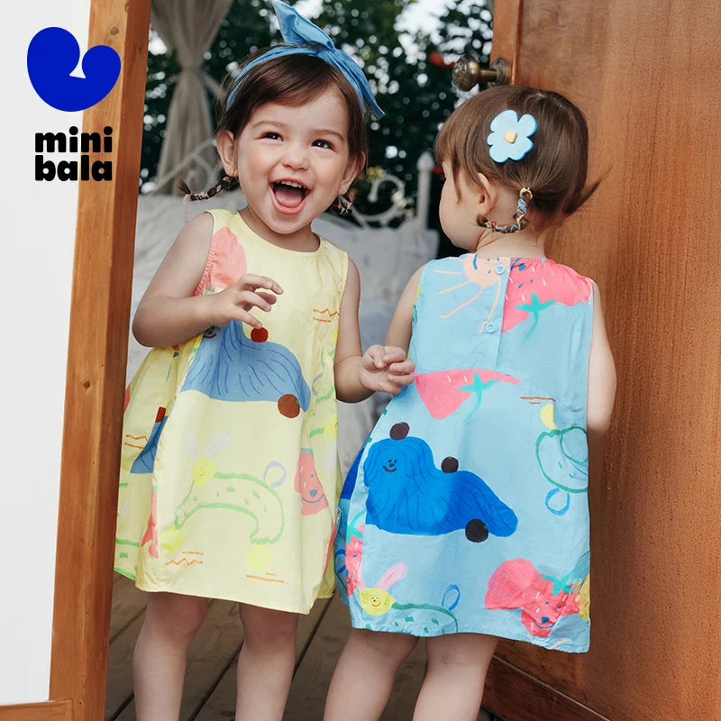 Mini Bala Cotton Sleeveless Dress Baby Girl Breathable Bubble Skirt for Casual Summer Wear