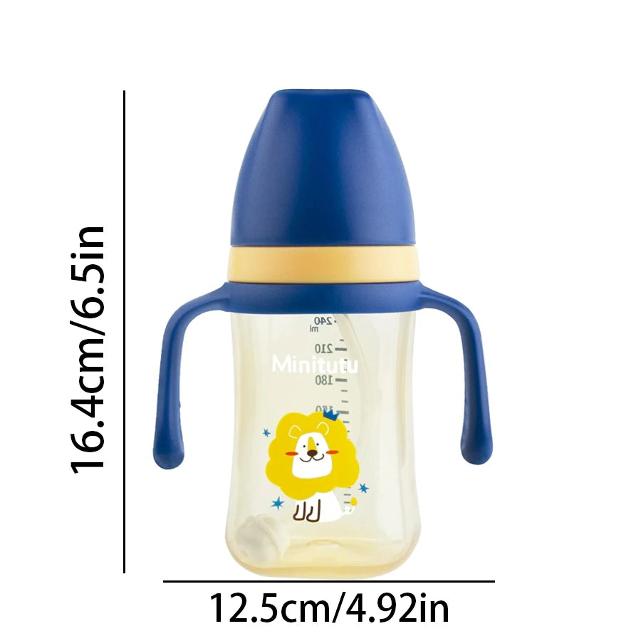 240 ml cup with handle Innovative square water bottle PP material soft liquid silicone straw for babies 6 months and up