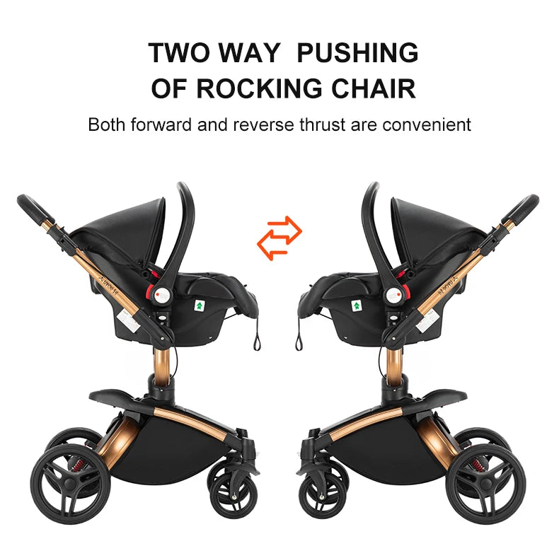 360° Rotating Baby Stroller with Premium PU Seat, Lightweight 3-in-1 Travel System One-Hand Fold & Adjustable Canopy for Newborn