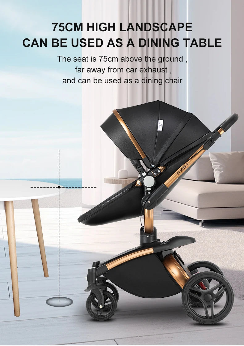 360° Rotating Baby Stroller with Premium PU Seat, Lightweight 3-in-1 Travel System One-Hand Fold & Adjustable Canopy for Newborn