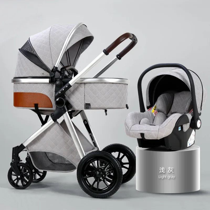 3-in-1high landscape baby stroller+safety basket for sitting and lying,lightweight folding,two-way shock-absorbing,0-3 years old