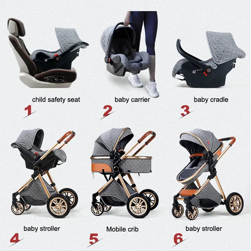 3-in-1high landscape baby stroller+safety basket for sitting and lying,lightweight folding,two-way shock-absorbing,0-3 years old