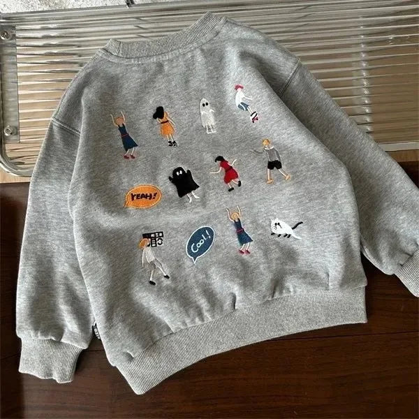 Spring Autumn Children Boys Sweatshirt Korean Pure Cotton Cartoon 1-6Y Boys Tops Loose Fleece Warm  Infant Baby Boys Undershirts