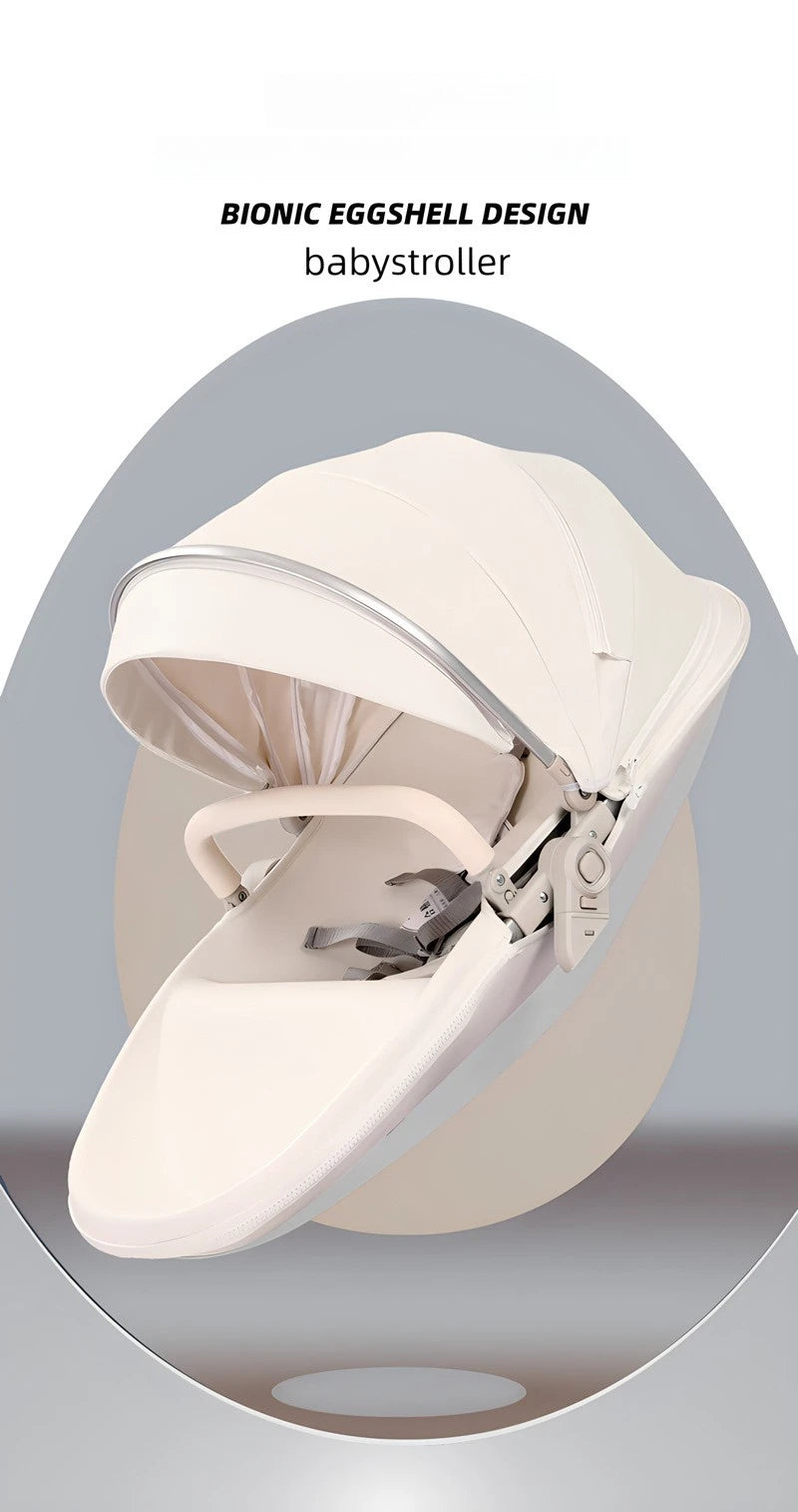New Egg-shell 3-in-1 Baby Stroller Foldable High-view Baby Stroller with Car Seat Sitting and Lying Baby Stroller Two-way