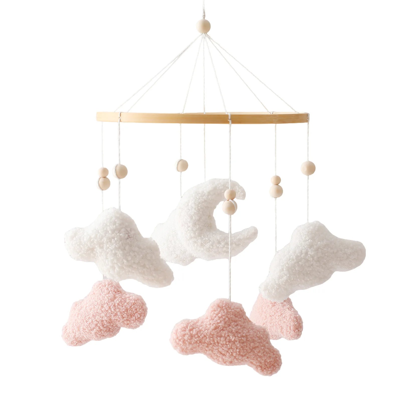 Baby Crib Mobile Wooden Rattle Toy Bed Bell Mobile Hanging Teddy Velvet Bear Doll Toy Newborn Music Box Crib Mobile Bracket Gift