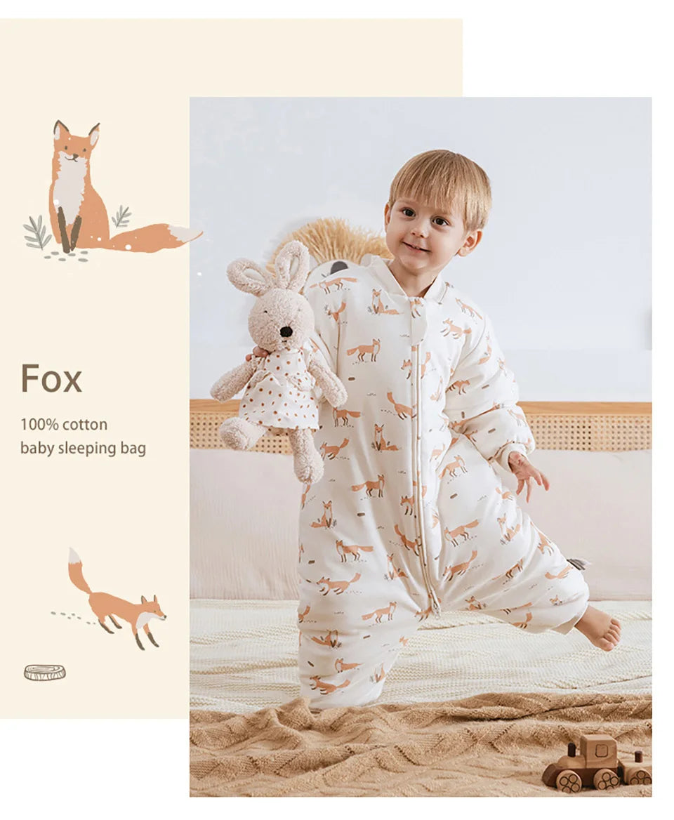 Baby Sleeping Bag Removable Sleeves Winter Warm Kids Sleepwear Baby Pajamas 3-Ways Zipper 100% Cotton Baby Sleepsack 2.5Tog
