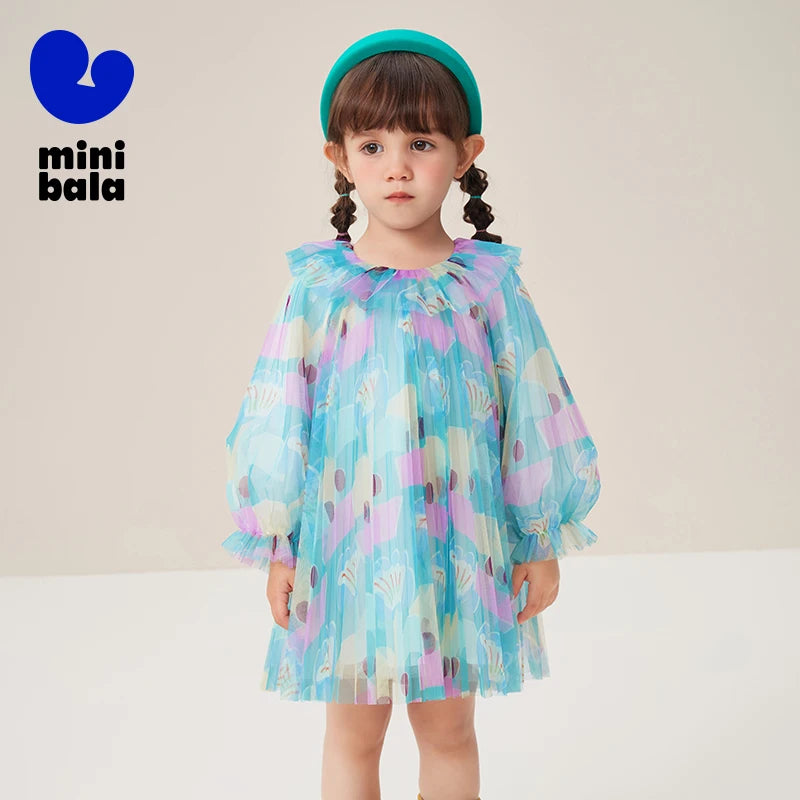 Mini Bala Dress Girls Dress 2024 Spring New Arrival Baby Print Tulle Princess Dress