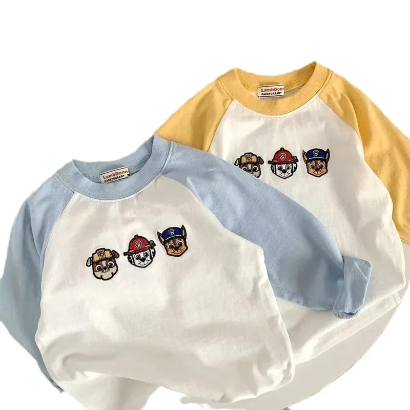 Children Boy Long Sleeve T-shirt Autumn New Raglan Spliced Sleeve Infnat Boy Undershirt Cotton Cartoon Versatile Toddler Boy Top
