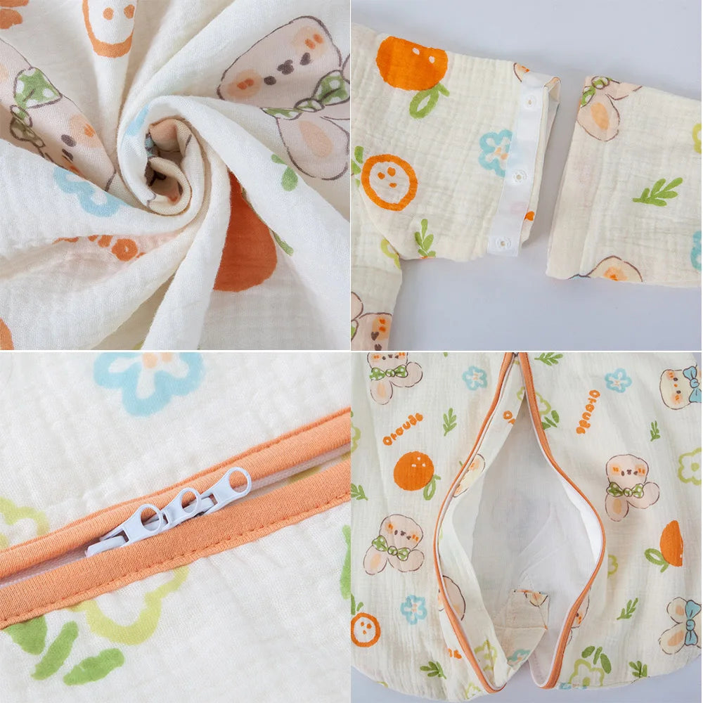 Baby Sleeping Bag Removable Sleeves Thin Breathable Gauze Cotton 3-Ways Zipper Design For Children'S Sleeping Bags 0-24 Months