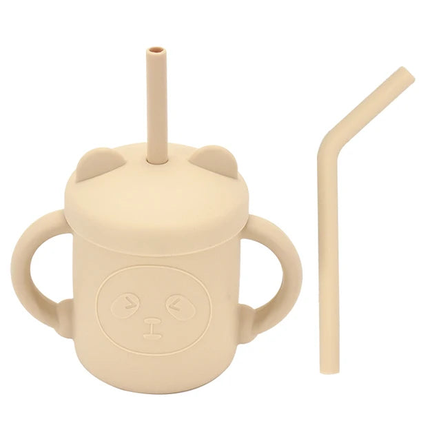 Baby Silicone Sippy Cup Portable Storage Snack Container Feeding Children Rainbow Printing Leakproof Learning Drink Cup Bpa Free