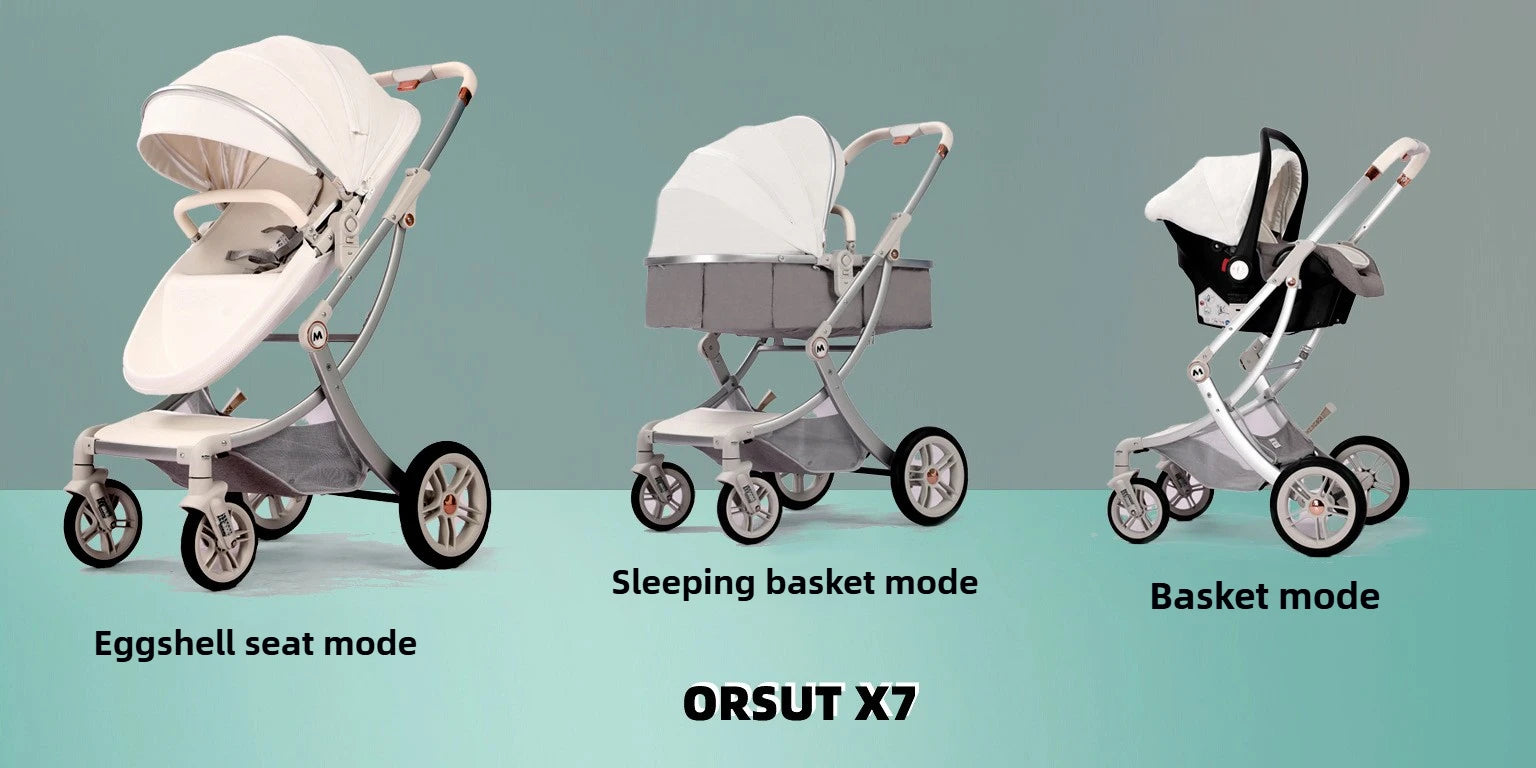 New Egg-shell 3-in-1 Baby Stroller Foldable High-view Baby Stroller with Car Seat Sitting and Lying Baby Stroller Two-way