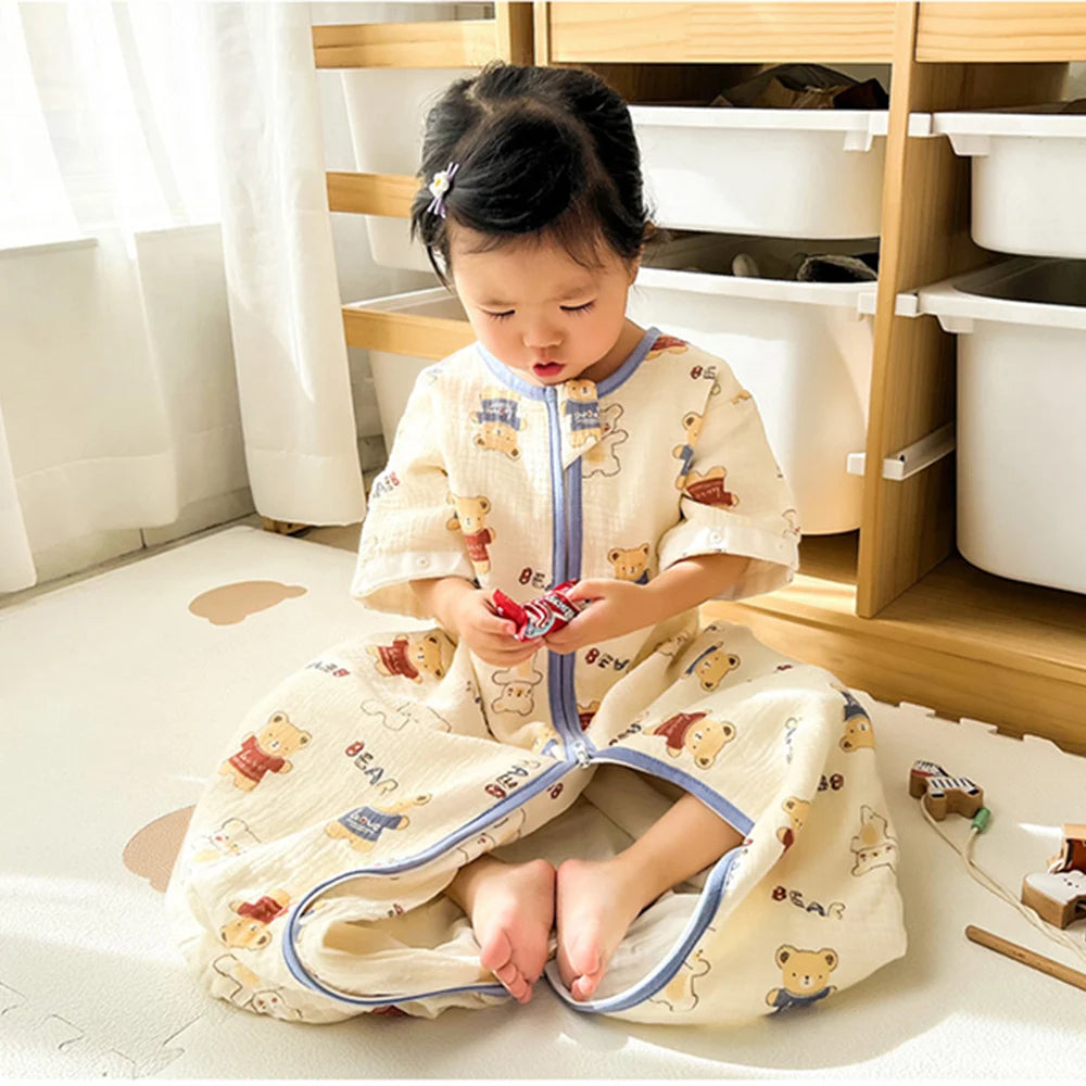 Baby Sleeping Bag Removable Sleeves Thin Breathable Gauze Cotton 3-Ways Zipper Design For Children'S Sleeping Bags 0-24 Months