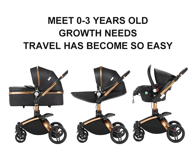 360° Rotating Baby Stroller with Premium PU Seat, Lightweight 3-in-1 Travel System One-Hand Fold & Adjustable Canopy for Newborn