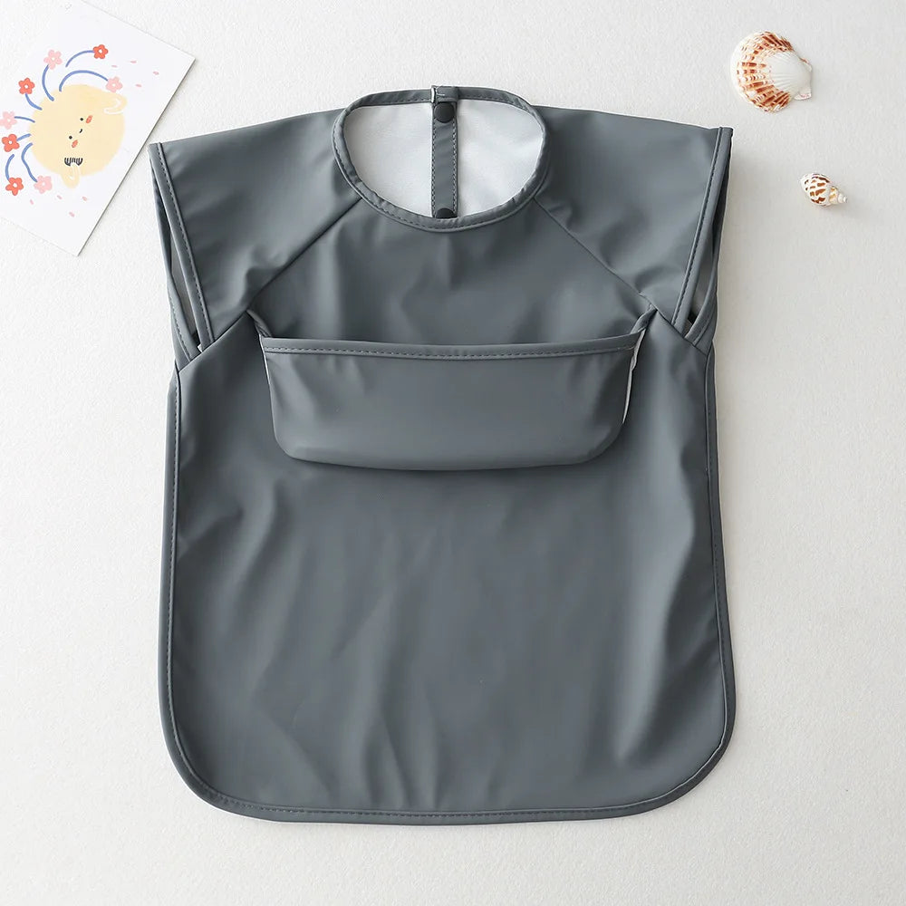 Baby Bibs Kids Toddler Long Sleeve Scarf Pu Waterproof Art Smock Cute Fox Boys Girls Apron Pocket Design Infant Feeding Clothes