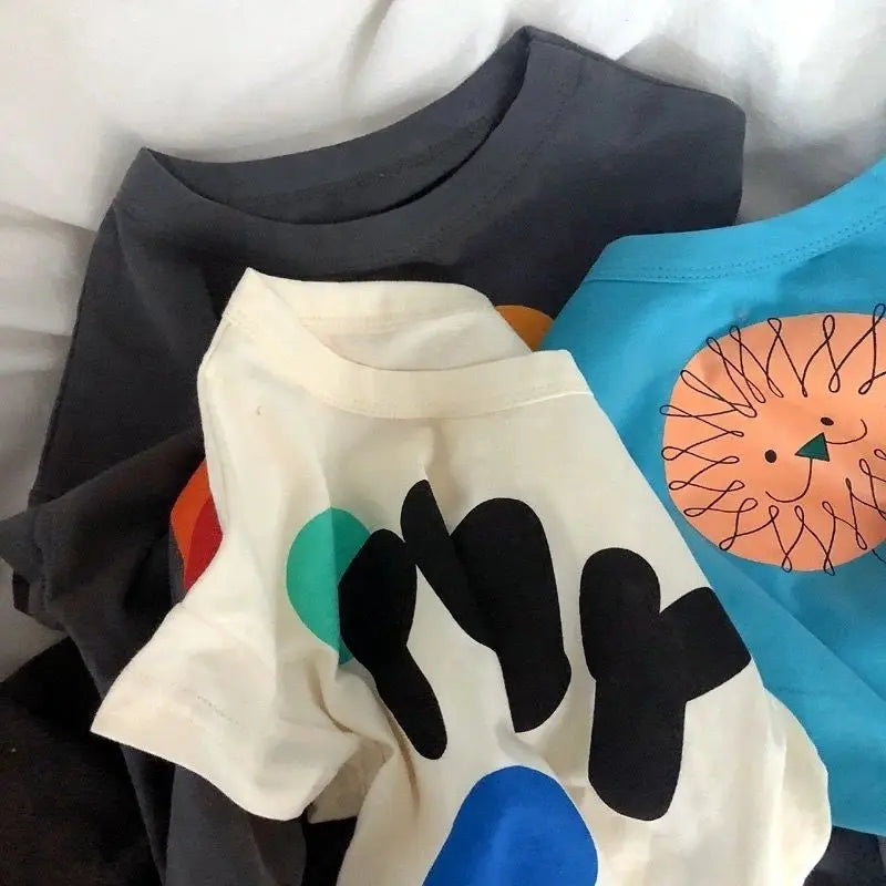 2025 Korean Summer Infant Babys Boys T-shirts Retro Cartoon Toddler Kid Boy Short Sleeve Tees Casual Round Collar Little Boy Top
