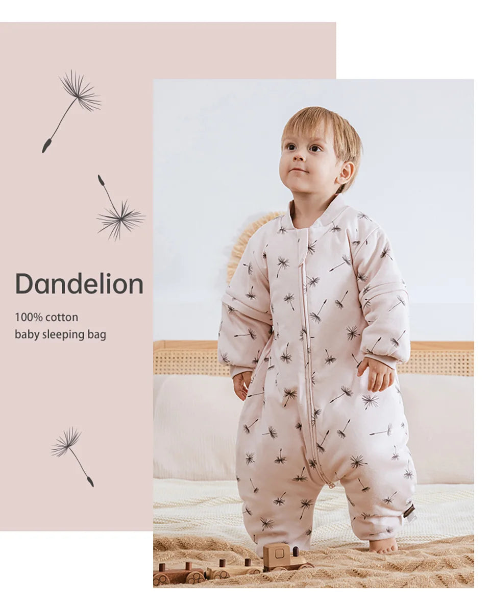 Baby Sleeping Bag Removable Sleeves Winter Warm Kids Sleepwear Baby Pajamas 3-Ways Zipper 100% Cotton Baby Sleepsack 2.5Tog