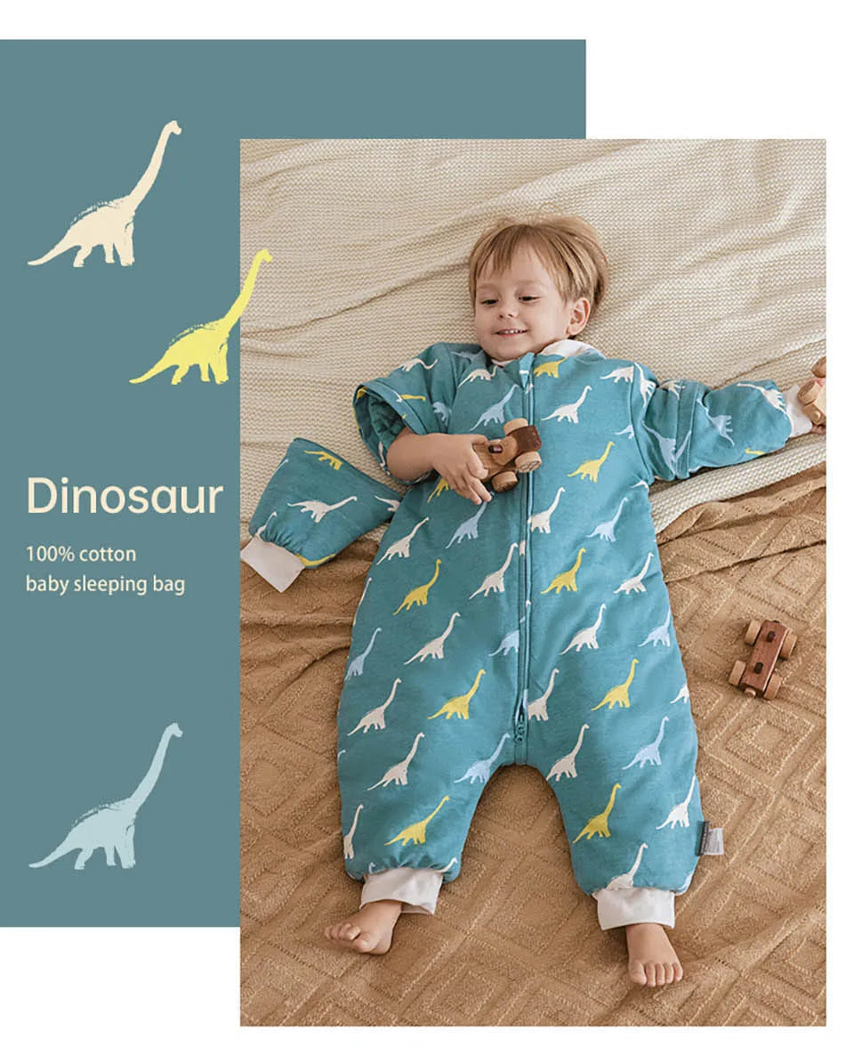 Baby Sleeping Bag Removable Sleeves Winter Warm Kids Sleepwear Baby Pajamas 3-Ways Zipper 100% Cotton Baby Sleepsack 2.5Tog